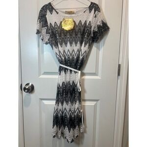 Jessica Taylor‎ Womens Dress Crochet Chevron Zigzag White Grey Black XL NWT